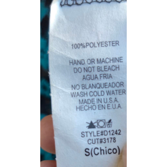 Black and Teal Floral Pattern Lace Embroidered Mini Dress Bell Sleeve Small NWT - Picture 10 of 12